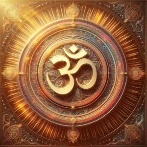 Om-Symbol: Ein heiliges Mantra im Hinduismus, das den Klang des Universums repräsentiert und mit dem Göttlichen verbunden ist.\nDharma-Rad (Dharmachakra): Ein buddhistisches Symbol, das die Lehren des Buddha und den Weg zur Erleuchtung darstellt.